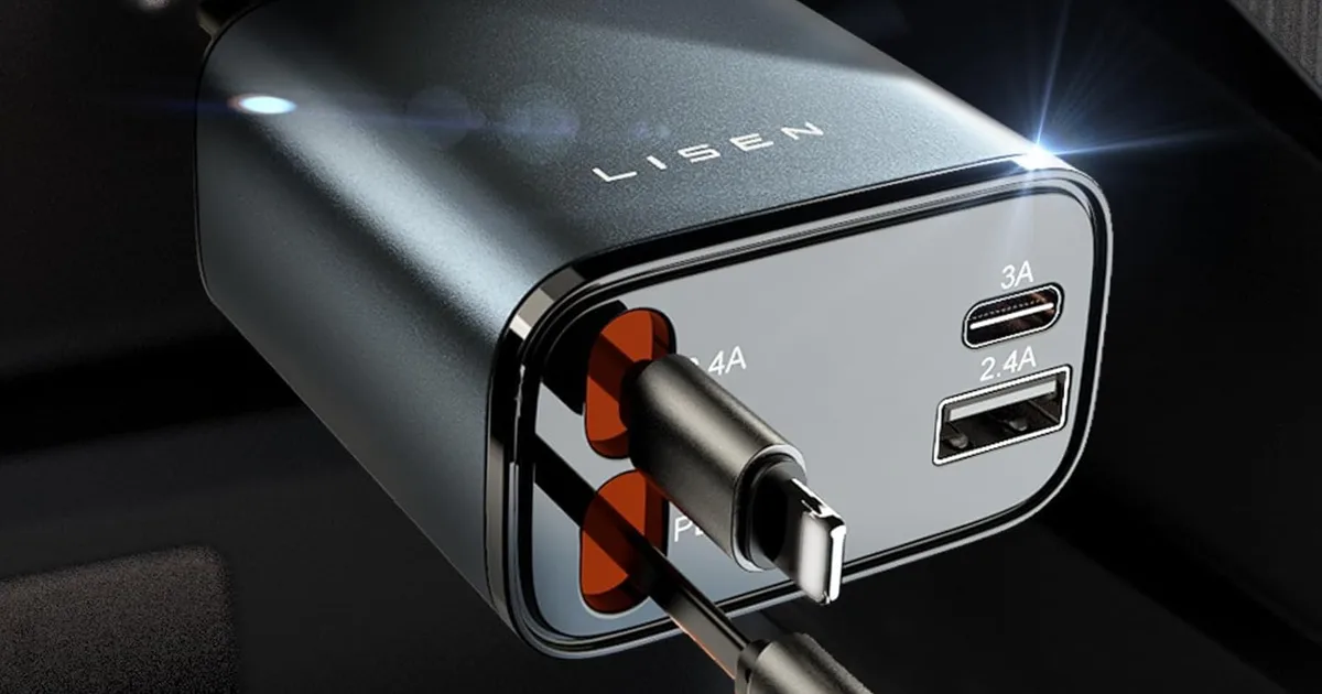 Chargeur Voiture LISEN Rétractable 69W USB-C - LaRevueGeek