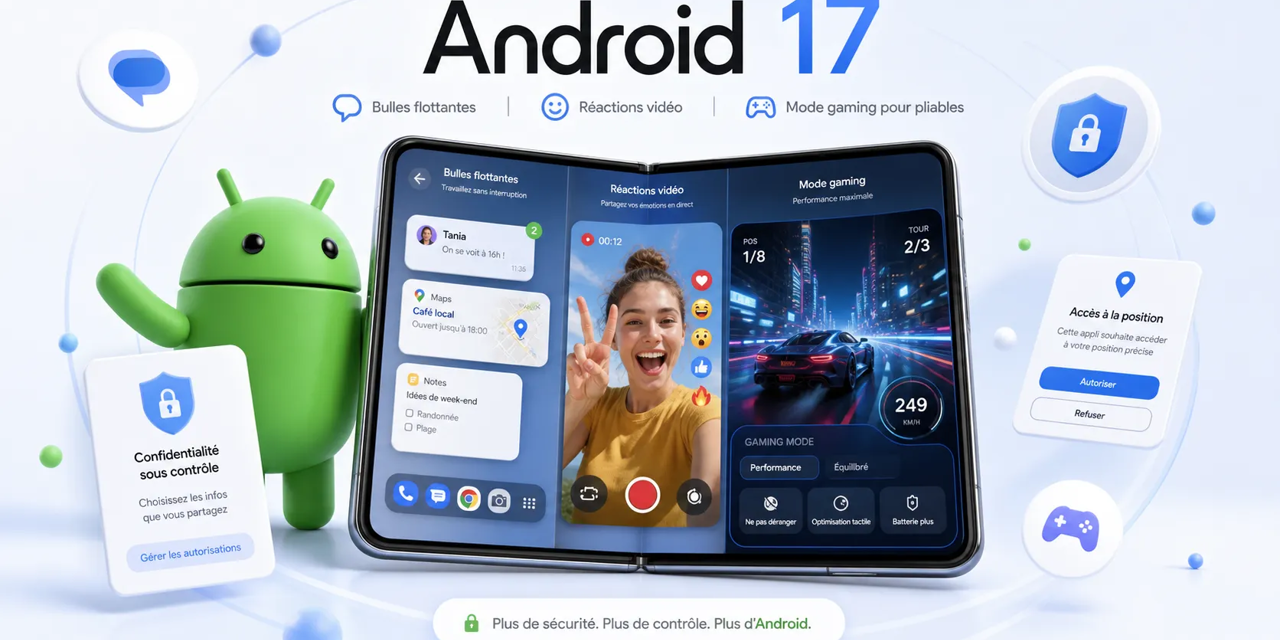 Android 17 est là : bulles flottantes, réactions vidéo et mode gaming pour pliables