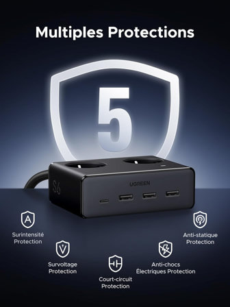 Multiprise  UGREEN 6 en 1 avec Interrupteur 3680W