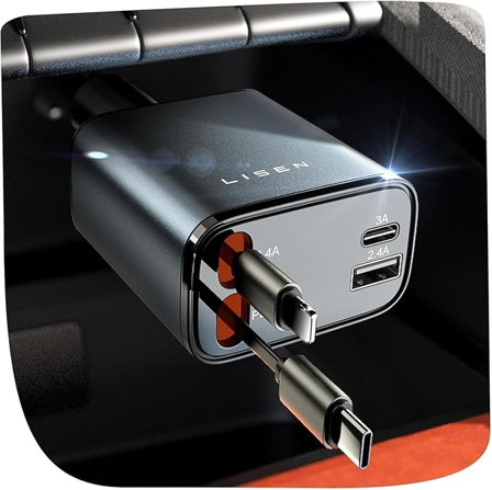 Lisen 4 en 1 Rétractable Chargeur Voiture USB C 69W