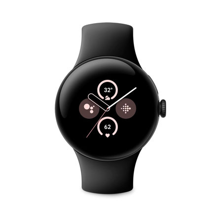 Google Pixel Watch 2 – Boîtier en Aluminium Noir Mat – Bracelet Sport Noir Volcanique – Wi-FI