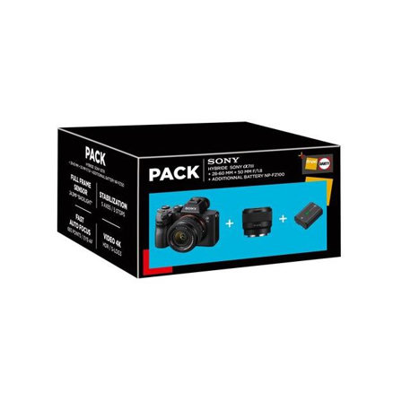 Pack Fnac Hybride Sony Alpha 7III Noir + FE 28-60mm f/4-5.6 + FE 50mm f/1,8 + Batterie additionnelle Sony NP-FZ100