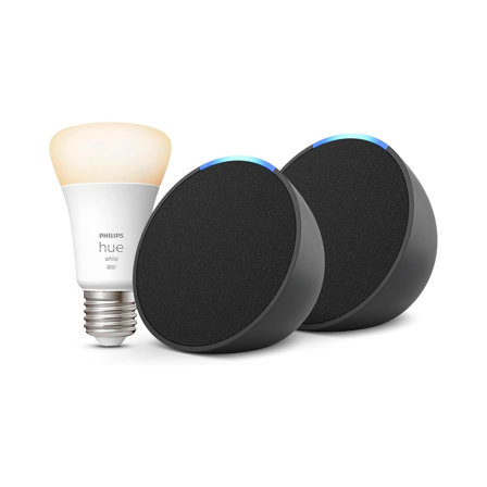 Pack de 2 Echo Pop Anthracite,  + Philips Hue White ampoule connectée