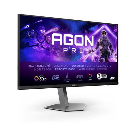 AOC Agon Pro AG276QZD2AM - Moniteur OLED QHD 27 Pouces, 240 Hz, 0,03 ms GtG, FreeSync Premium Pro, comp. G-Sync, HDR400