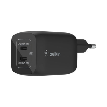 Belkin Chargeur secteur double port USB-C 65 W pour iPhone 14, 13, Pro, Pro Max, Mini, iPad Pro, MacBook, Galaxy S23, S22 et autres