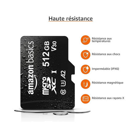 Amazon Basics - Carte Mémoire MicroSDXC, 512 Go
