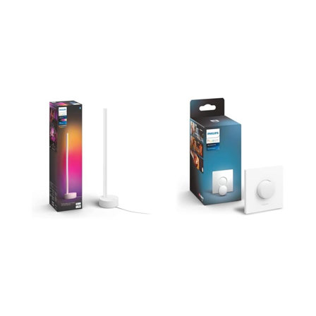 Philips Hue White and Color Ambiance, Lampe à poser Gradient Signe Blanc, compatible Bluetooth, fonctionne avec Alexa, Google Assistant & Hue Smart Button bouton télécommande intelligent connecté