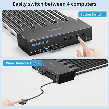 MLEEDA KVM Switch – Contrôlez 4 PC sur 3 écrans