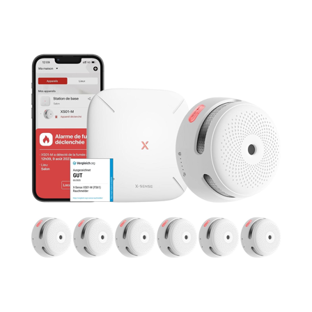 X-Sense Détecteur de Fumée Connecté avec SBS50 Station de Base, Conforme à la Norme EN14604