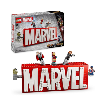 LEGO Marvel Logo Marvel et Ses Super-Héros - Jeu de Construction Collector avec Minifigurines Avengers : Captain America, Iron Man, Thor, Black Widow & Hulk - Idée Cadeau pour Garçon dès 12 Ans 76313