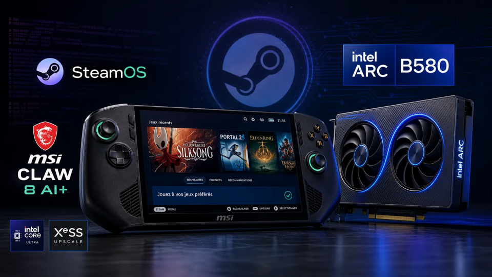 SteamOS commence à tourner sur du matériel Intel, dont la MSI Claw 8 AI+ et une carte Arc B580
