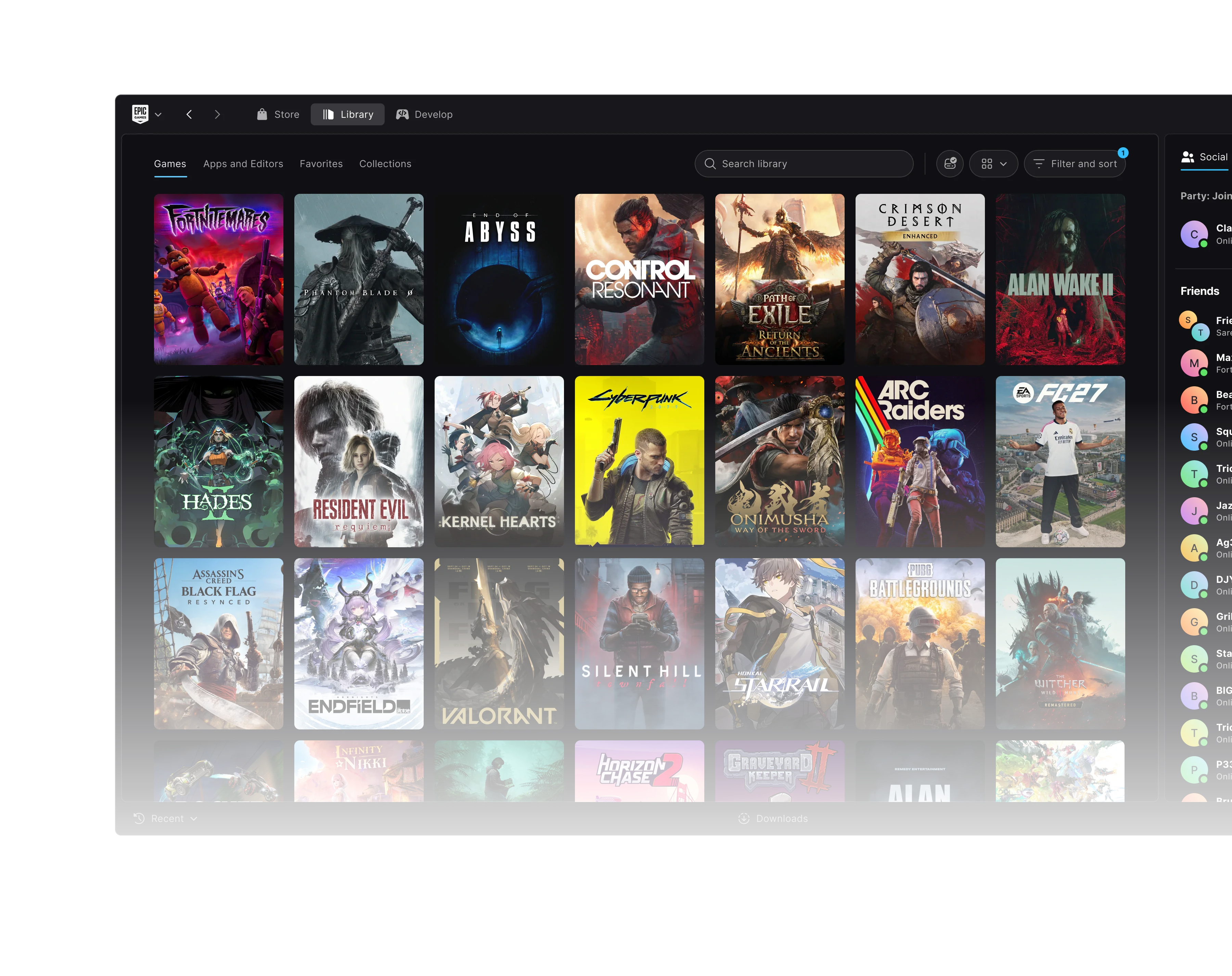 La bibliothèque du nouveau launcher Epic Games présentée en grille.