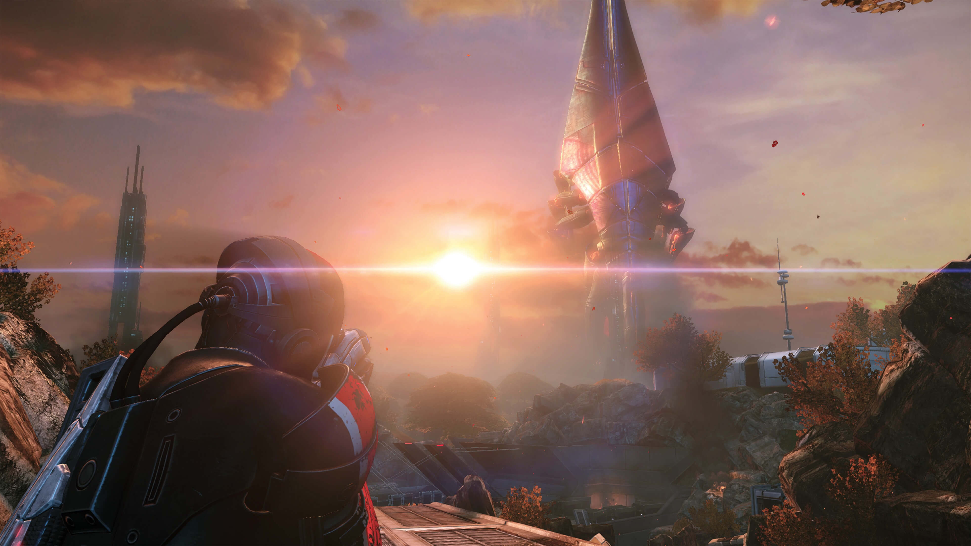 Capture officielle de Mass Effect Édition Légendaire, avec un personnage en armure face à un paysage de science-fiction.